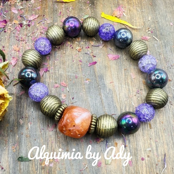 Alquimia carnelian purple quartz beaded bracelet
